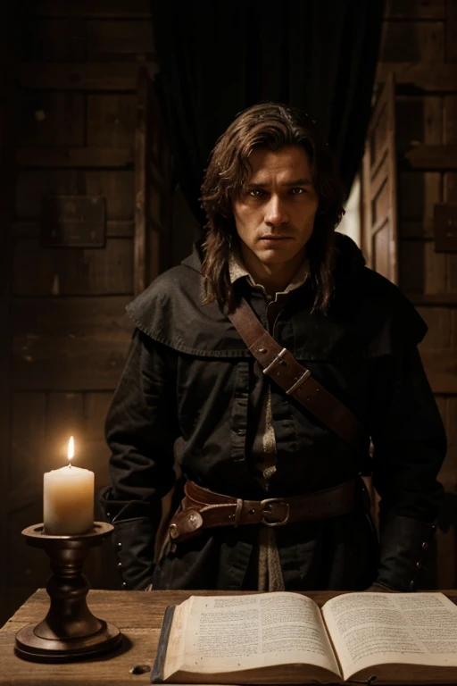 A character with strong magic and hiding from the Inquisition, man , 16th century, spy of another state