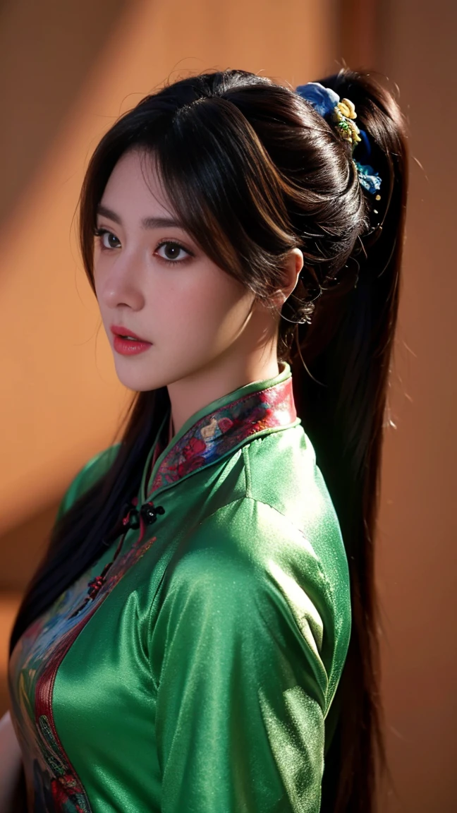 high quality images work of art masterpiece 1.3 beautiful asian girl cosplay Animation Da_yunxu animation perfect world with cheongsam costume ancient chinese smooth long black hair ponytail perfect face body perfect image looking at the viewer a truly beautiful work of art 3d image highest resolution uhd best quality image 32k