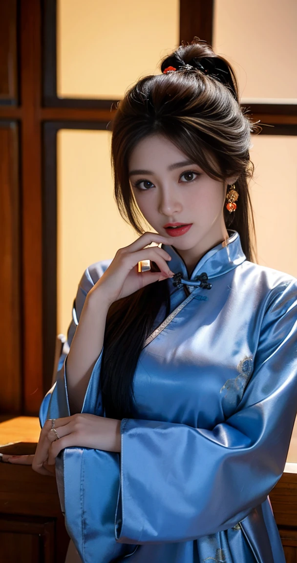 high quality images work of art masterpiece 1.3 beautiful asian girl cosplay Animation Da_yunxu animation perfect world with cheongsam costume ancient chinese smooth long black hair ponytail perfect face body perfect image looking at the viewer a truly beautiful work of art 3d image highest resolution uhd best quality image 32k