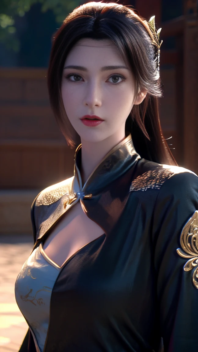 high quality images work of art masterpiece 1.3 beautiful asian girl cosplay Animation Da_yunxu animation perfect world with cheongsam costume ancient chinese smooth long black hair ponytail perfect face body perfect image looking at the viewer a truly beautiful work of art 3d image highest resolution uhd best quality image 32k