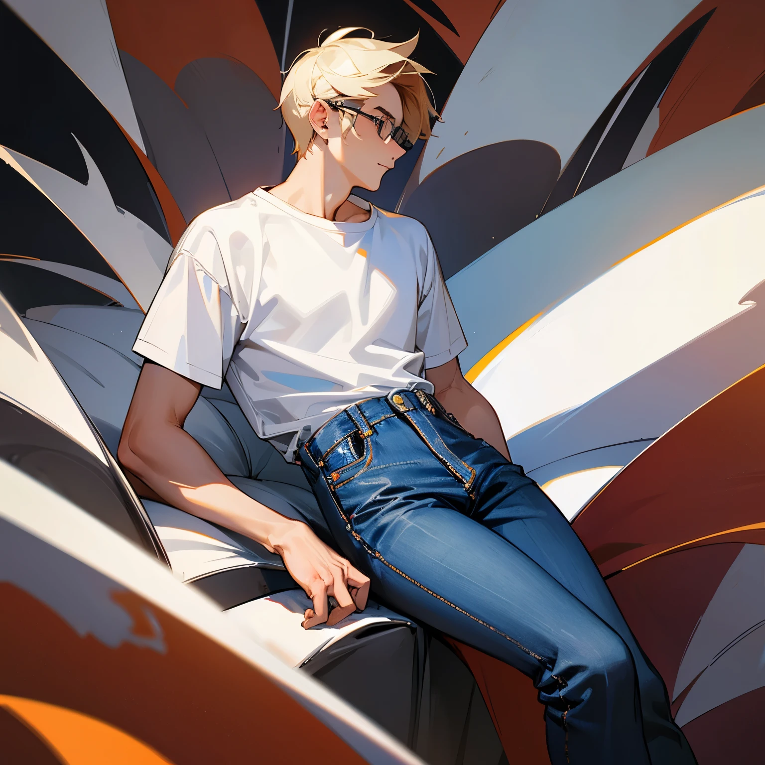 Man wearing jeans and a white shirt