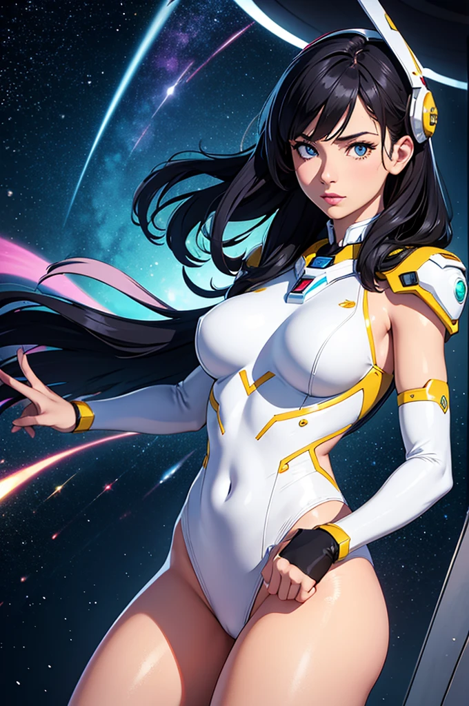 (best quality,4k,8k,highres,masterpiece:1.2),ultra-detailed,(realistic,photorealistic,photo-realistic:1.37),anime girl fantasy,sci-fi,space suit,big,front view,solo photo,thick hair,thick thighs,standing,thick legs,colorful,powerful lighting,deeper shadows,sharp focus,detailed facial features,sparkling eyes,stylish outfit,vibrant colors,background with celestial elements.