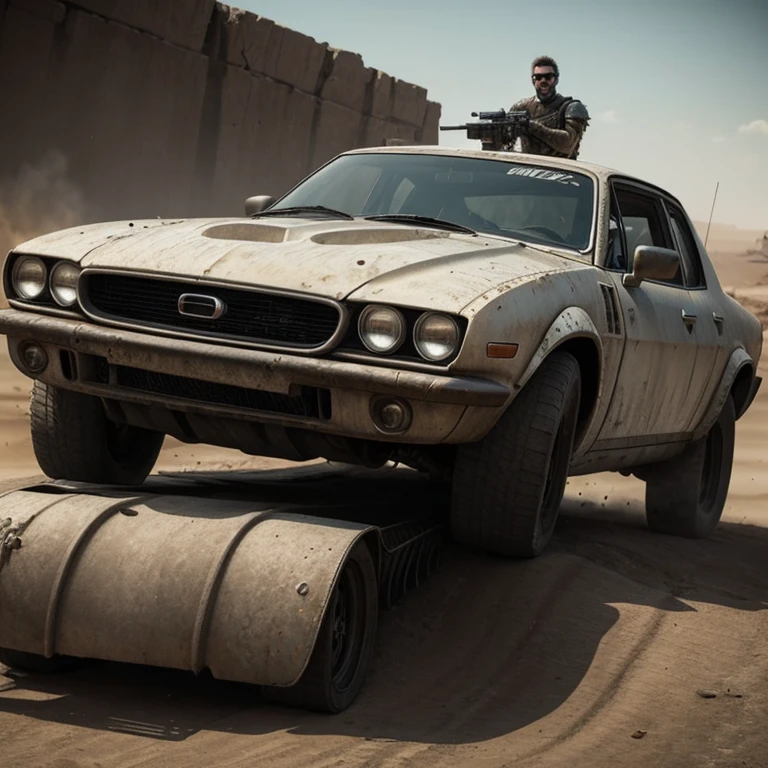 Post apocalyptic armored sports car, mad max