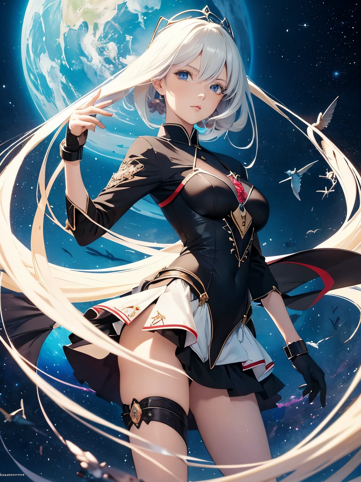 Stanislao Lepri, Margaret Tarrant, Mysterious, strange, surreal, bizarre, fantasy, Sci-fi, Japanese anime, Hummingbird and miniskirt beautiful girl, perfect voluminous body, dream of gravity, detailed masterpiece