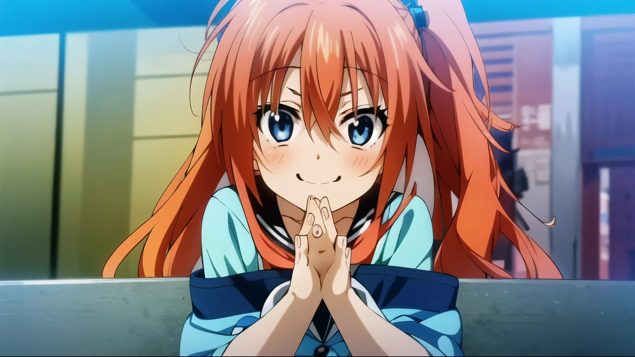 anime girl with red hair and blue eyes sitting on a bench, thank you very much, happy!!!, anime girl named lucy, kinmoza!, asuka, anime!!!!!!!!!!!!!!!, awwwww, holo, anime!, ahhhhhhh, screenshot from guro anime, anime screencap, anime!!!, today's featured anime still, anime best girl, thank you