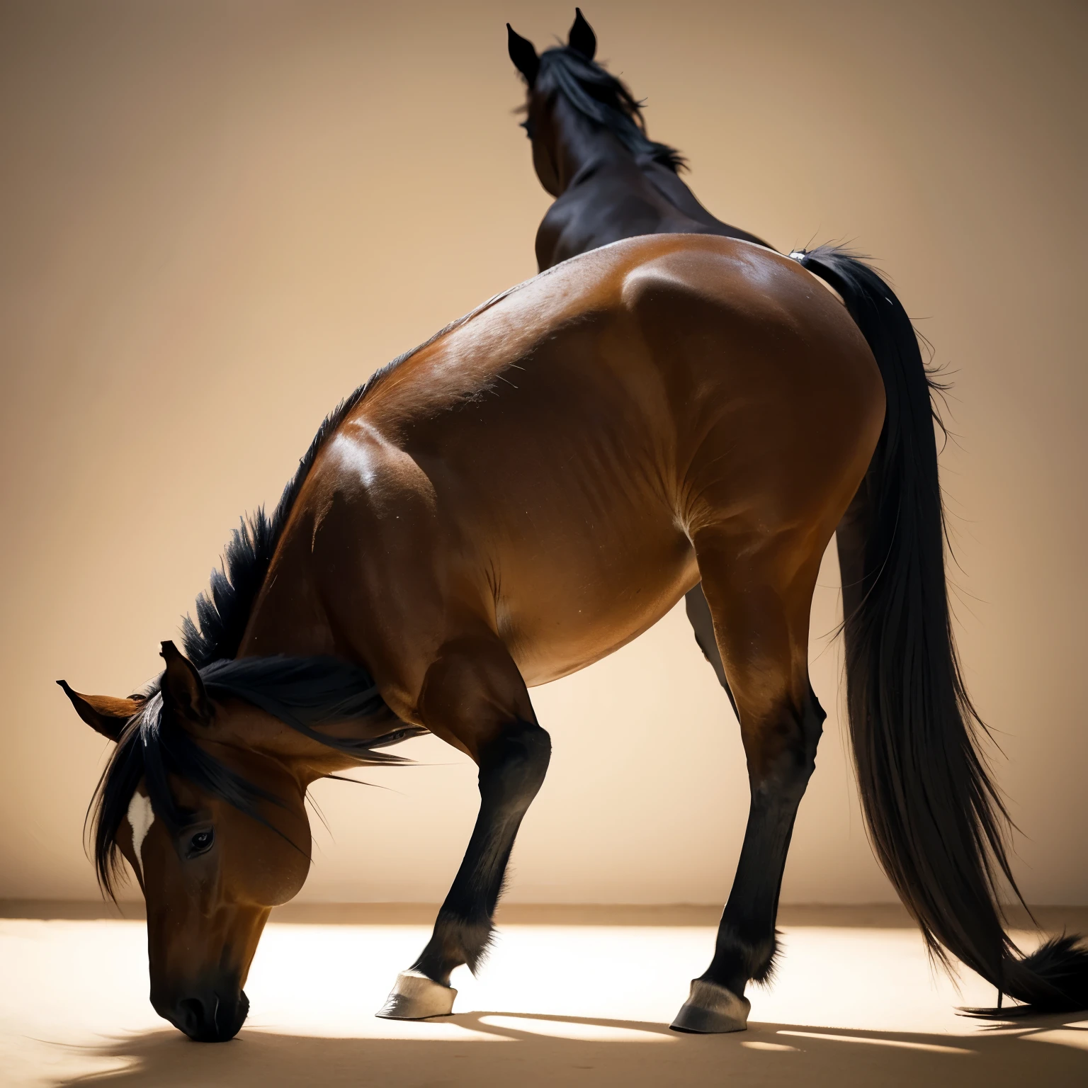 image of a horse,From the horse's head to the front legs, it is a complete body of the beauty,The horse’s butt and hind legs are the beauty’s butt to feet
