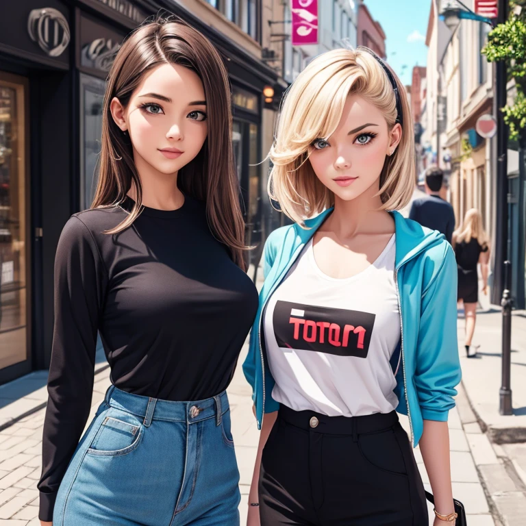 two women standing next to each other in front of a picture, a photo inspired by Toros Roslin, instagram, pop art, marta syrko, aleksandra waliszewska, olga buzova, sandra pelser, 📷 mungojerrie and rumpleteazer, moleksandra shchaslyva, wpol and sarasti