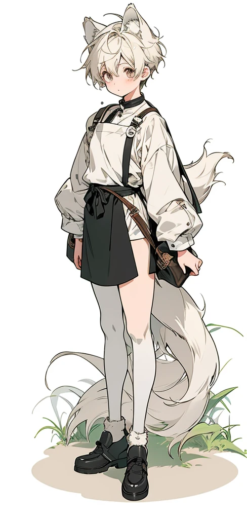 boy with wolf ears and tail, dressed in fashionable clothes, Cafe Apron、full body portrait!, anime Full body illustration, Full body illustration, style anime, Cute style of women&#39;s furry mini, Clean and detailed anime style, cute detailed artwork, cute art style, cute anime style, anime style illustration, anime style