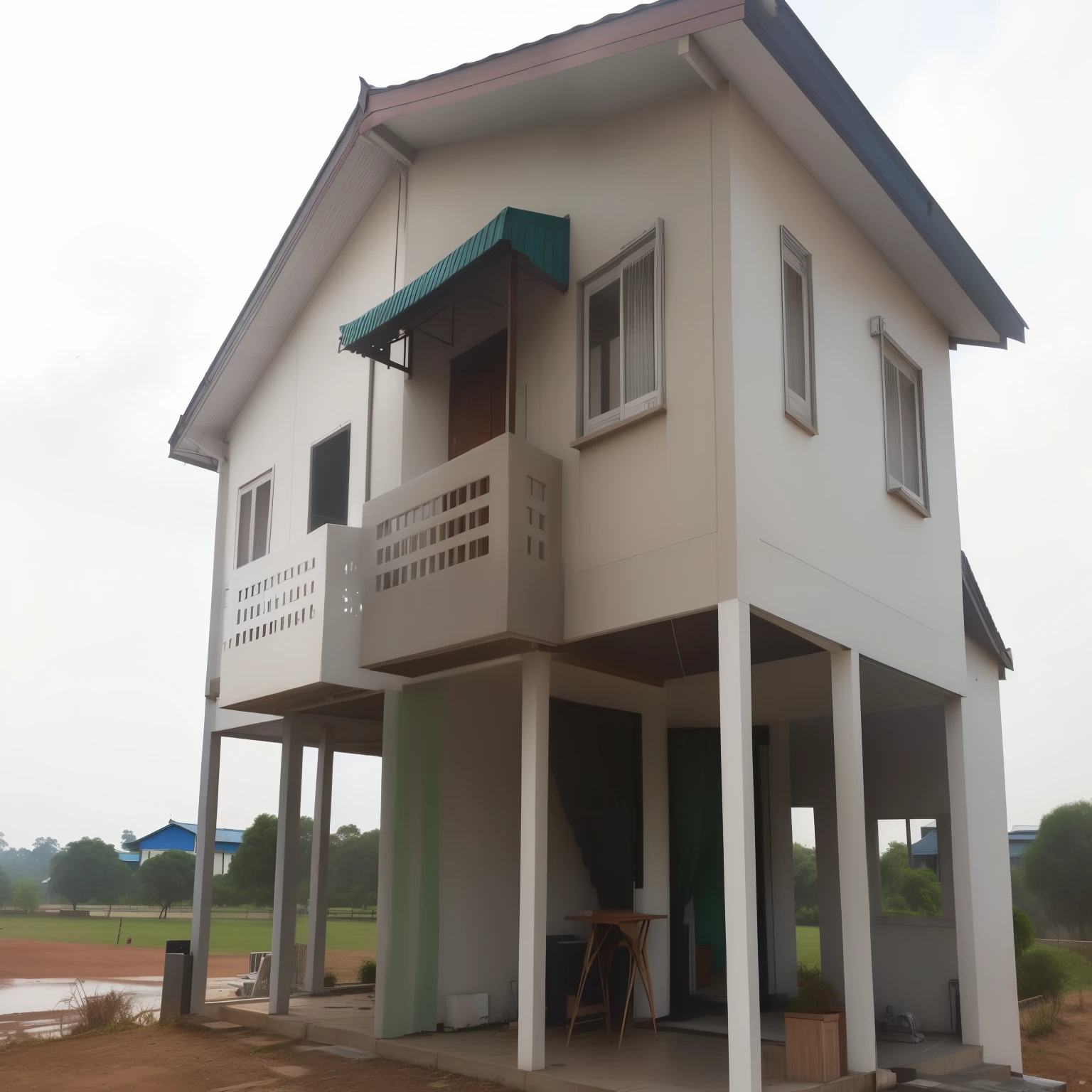 Arav&#39;s house with balcony and balcony on the second floor, มุมมองfront, มุมมองfront, มุมมองfront, front side view, มุมมองfront, front, above side view, side view, 3/4 มุมมองfront, Image Center, Complete House, side - view, side view, External view, outside view, side มุมมองfront