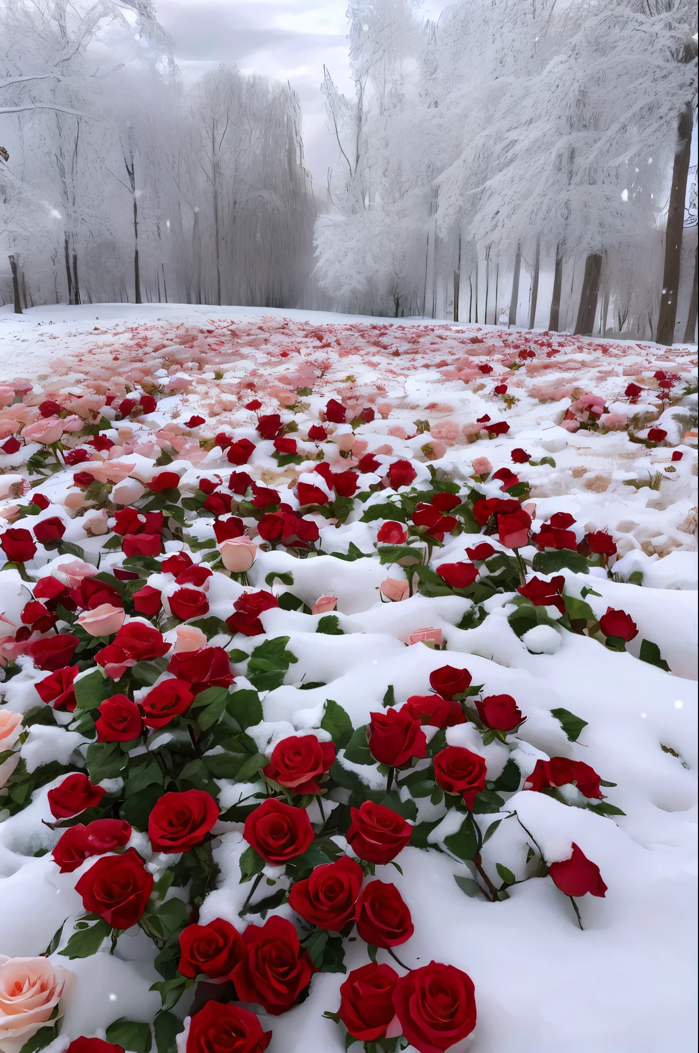 There are many snow-covered roses in the fields, with frozen flowers around her, Rose garden, Unbelievably beautiful, rosette, Really beautiful nature, rosses, an aesthetic field of flowers, stunning sight, with snow covered colourful red, Incredibly beautiful, Beautiful nature, sergey krasovskiy, absolutely outstanding image, white and red roses, Flowers everywhere