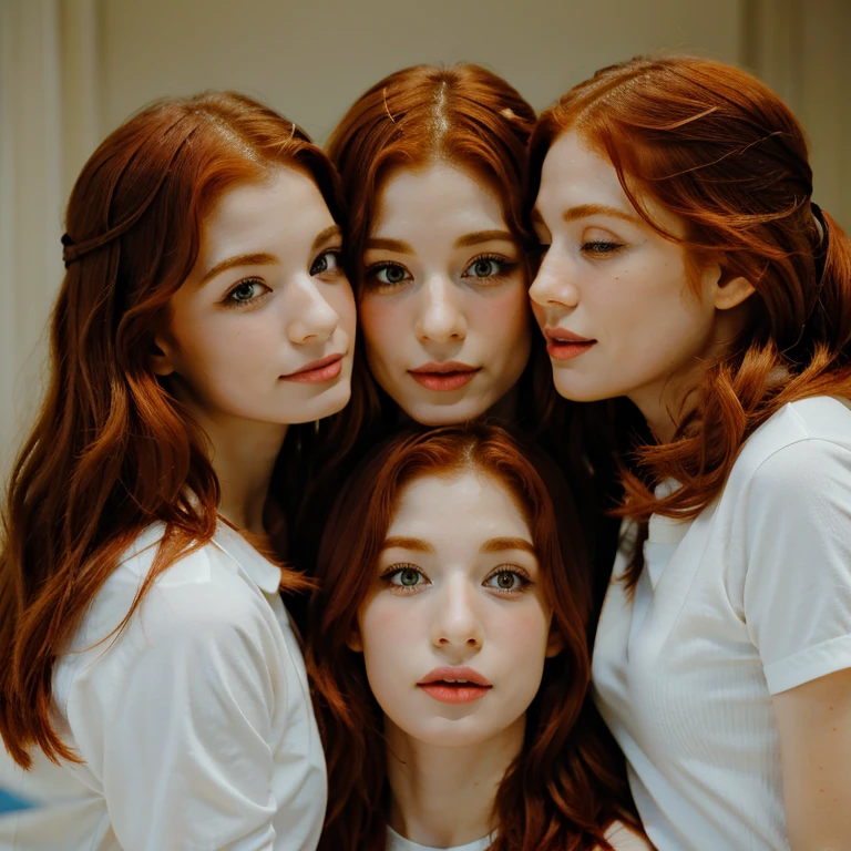 three redhead girls kissing