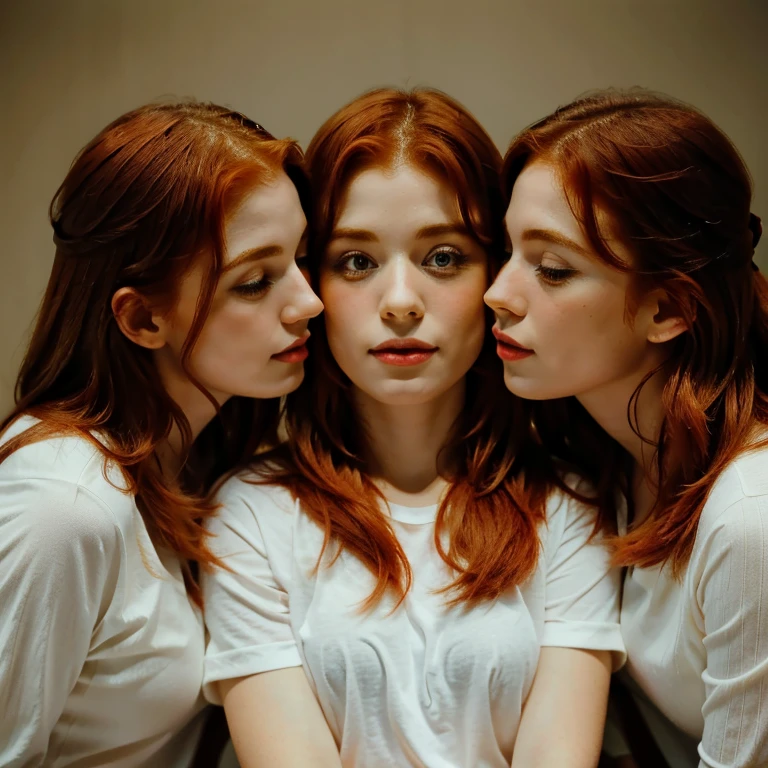 three redhead girls kissing 