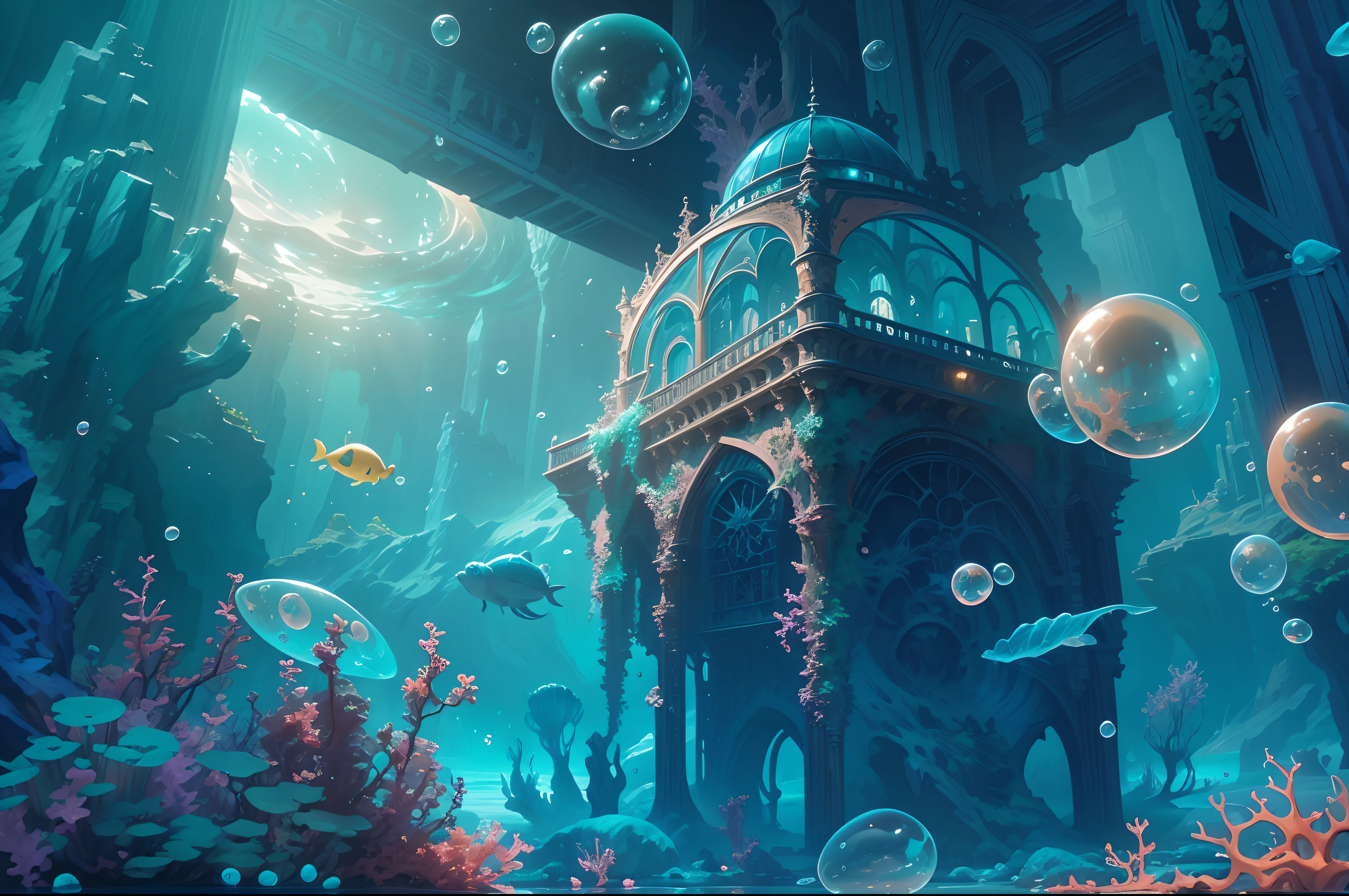 ModelShoot style, (Extremely detailed Cg Unity 8K wallpaper),((bubbly underwater scenery)),Futuristic underwater transparent ethereal ice sculpture palace,Futuristic underwater transparent ethereal ice sculpture palace,Beautiful underwater kingdom,Colorful tropical fish, Beautiful coral reef in the background,Vast and breathtaking scenery.Immerse yourself in the beautiful deep sea,Art germ, Broken glass, ((bubbly underwater scenery)),Deep sea concept art, inspired by Andreas Rocha, andreas rocha style, detailed fantasy digital art, 4k highly detailed digital art, Fantasy art Behance, Surreal deep-sea landscape, ❄️ Dream concept art, bussiere rutkowski andreas rocha, highly detailed fantasy art, Detailed digital 2D fantasy art