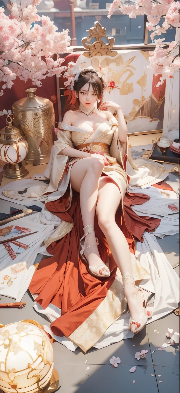 Girl in a red dress with a fan and a red dress, onmyoji, Onmyoji detailed art, trending on cgstation, azur lane style, beautiful attractive anime woman, on pixiv高評価, アートステーションon pixivトレンド入り, on pixiv, Trending on cgstation, japanese goddess, beautiful fantasy empress，highest quality，big bust