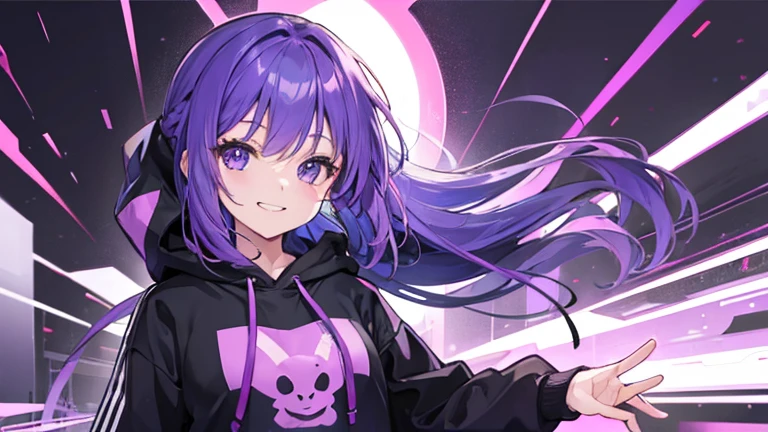 girl purple hair cool smile black hoodie