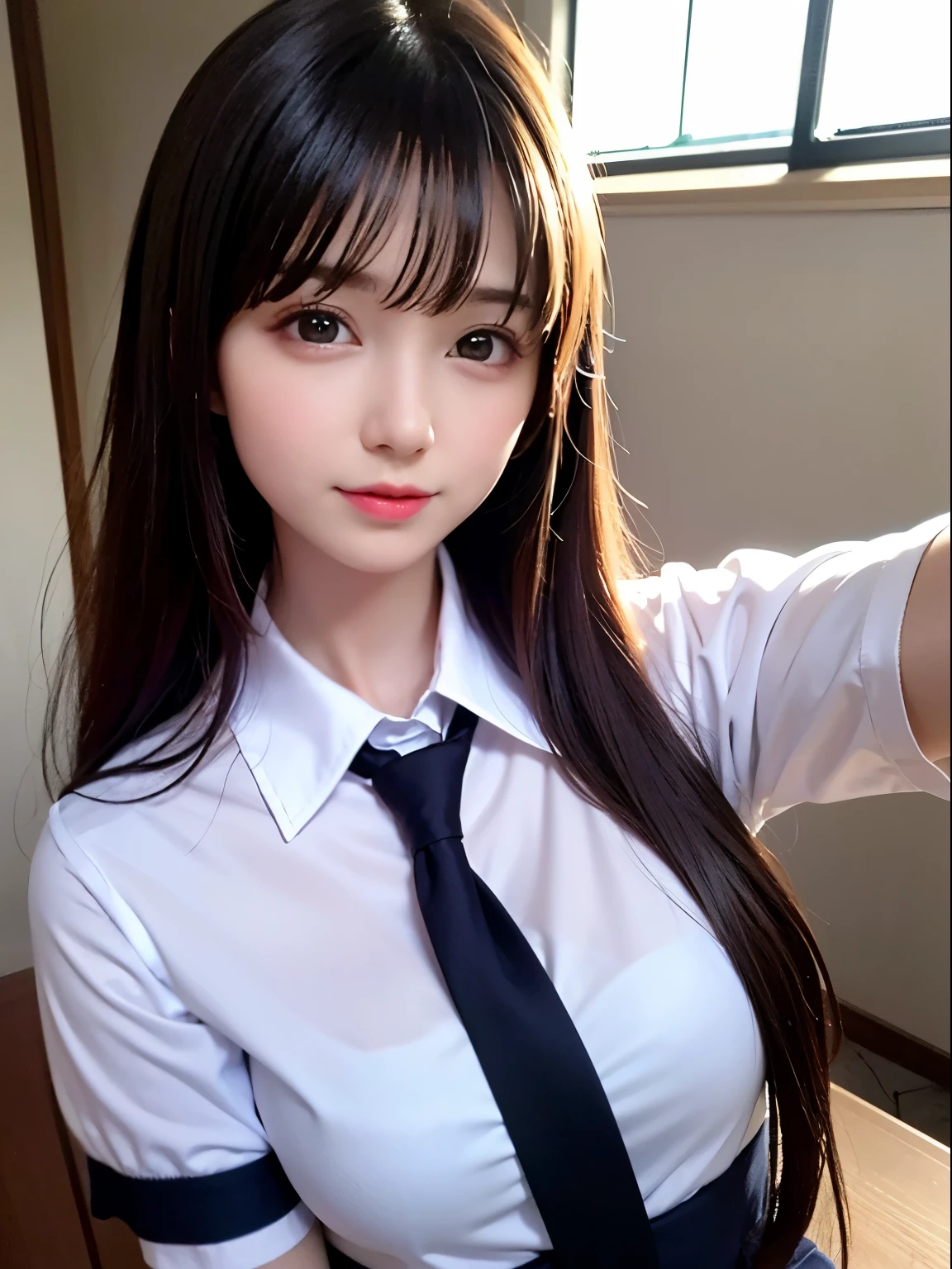 2 young girls, Beautiful girl of the highest grade, Super beautiful detailed face, (Beautiful breasts), (High School Uniform), bared  chest, (Details of a very beautiful face), (Best Quality:1.4), 8K resolution, High resolution, (Photorealistic, High resolution:1.4), Raw photo, (Realistic, Photorealsitic:1.37), Gloss on lips, Long hair, Parted lips, Staring at me, School, crass room,