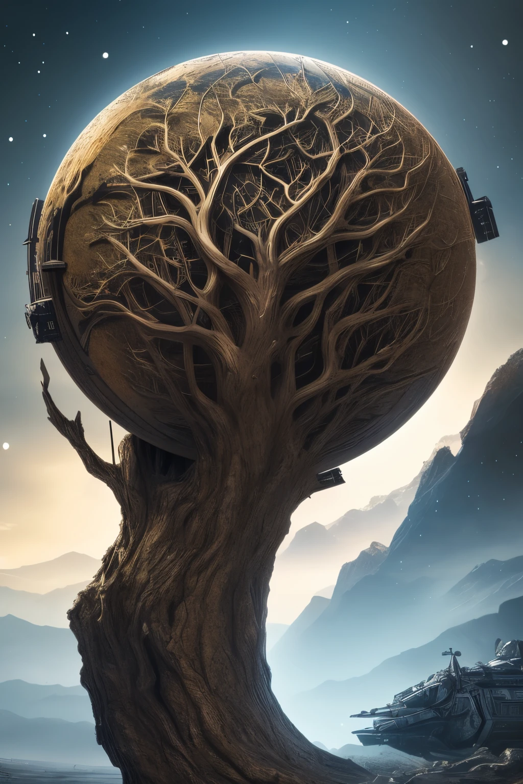 HD details, Ultra-detailed, , Surrealism, Deep focus bokeh, Ray tracing,,dead tree,gauss rifle,magic,man,doomsday world,A ruined world,cover,Character close-up