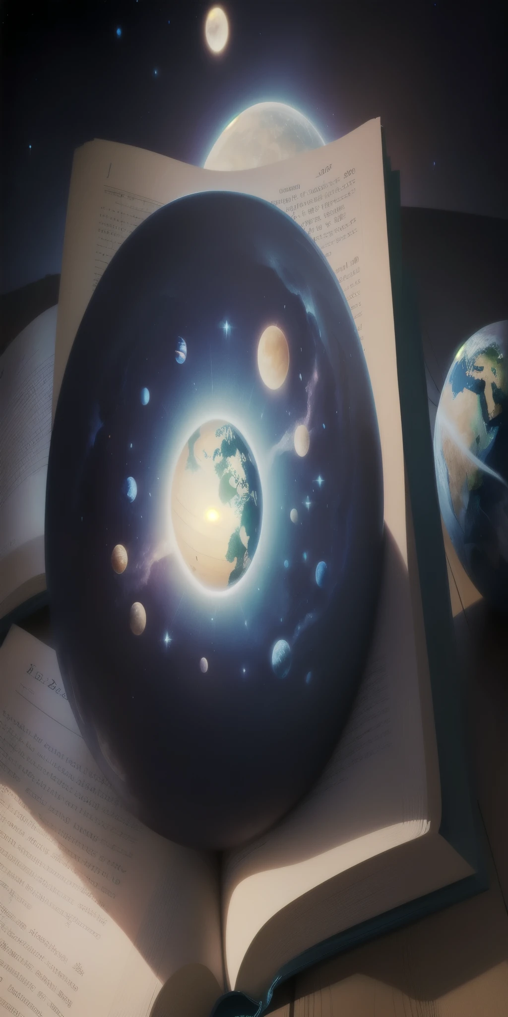 there is a book with a picture of the earth on it, infinite celestial library, borne space library artwork, with book of science, encyclopedia illustration, fantasy book illustration, science fantasy painting, creation of the world, in the universe.highly realistic, 3 d render beeple, flat earth theory, by Alexander Kucharsky, inspired by Cyril Rolando