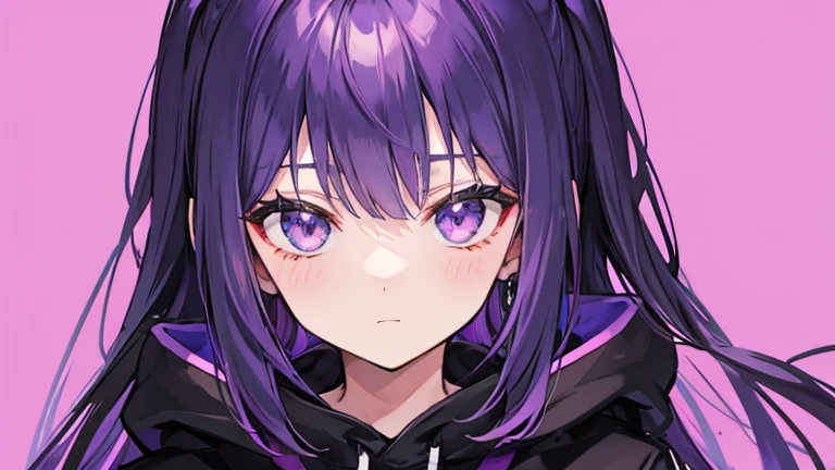 Black hoodie purple hair plain background