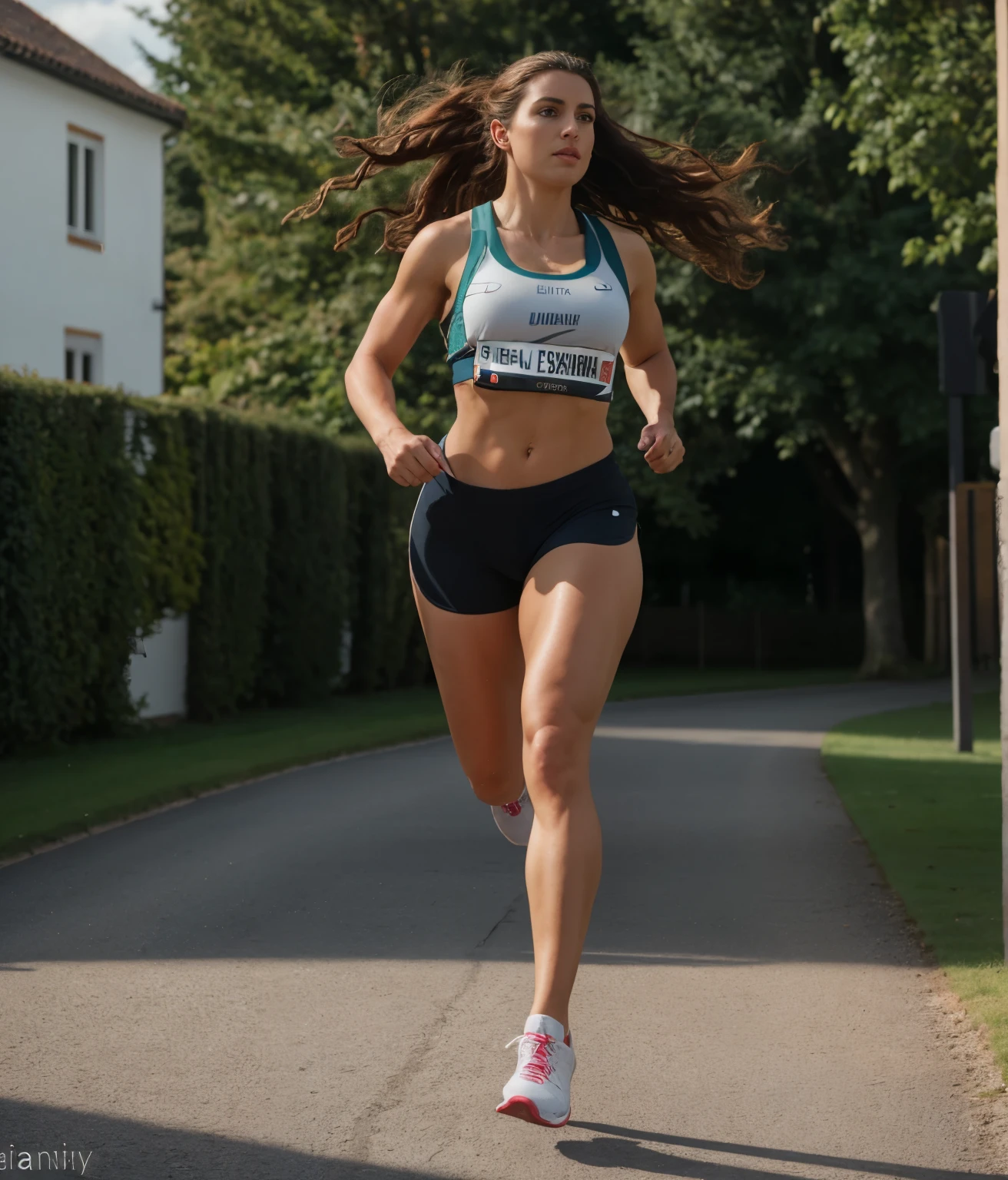 Full body Aufnahme, 8 TAUSEND, RAW-Foto, best quality, UltraHigh Resolution, photorealistisch, realistisch photo of spanish godess of fitness, very thick calves, strong body , running, Sports outfit, black Hair, Angle from down, calves Fokus, she flexes her calves, detailliert face, detailliert, High Resolution, realistisch, photorealistisch, , Beine, glatte Haut, Poren, Falten, (extremely detailliert CG unity 8 TAUSEND wallpaper), photo of the most Nice artwork in the world, Professionally majestic (Fotografie von Steve McCurry), 8 TAUSEND uhd, DSLR, Sanfte Beleuchtung, Good quality, Filmkorn, Fujifilm XT3 scharfer Fokus, f 5.6, Hohe Detailgenauigkeit, scharfer Fokus, dramatisch, (Blick auf den Betrachter:1.2), (natural light), gym