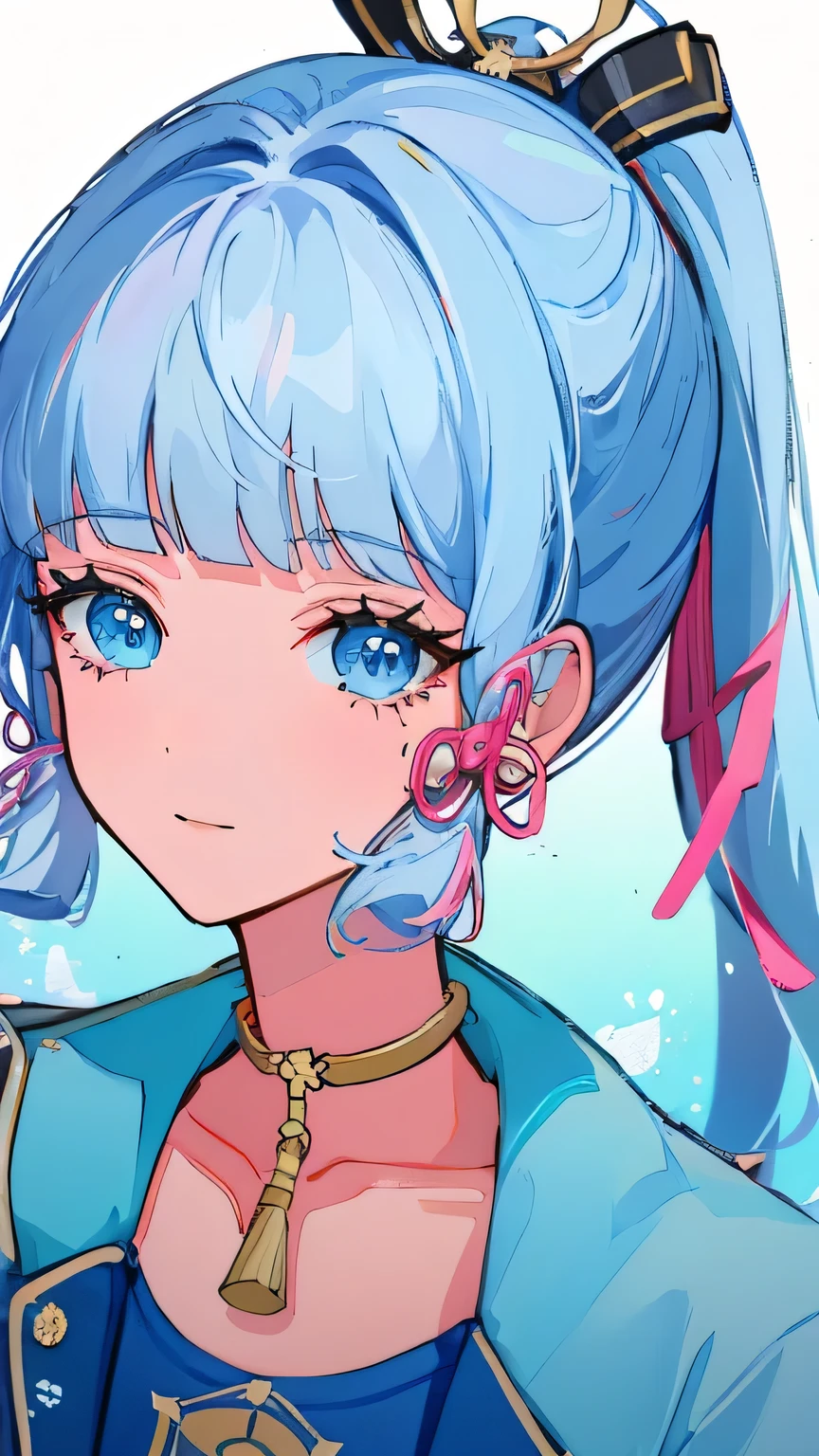 Ha ha,blue star eye,blue hair、Anime character in blue shirt and white pants,White background,empty background,no background, 米霍约艺术style, Popular topics on cgstation, anime cover, poster, fashion poster, style, 引人注目的漫画艺术style, pixivstyle, !!bust!!, beautiful style, poster style, Official character illustrations, 引人注目的细致艺术style, gas station trends