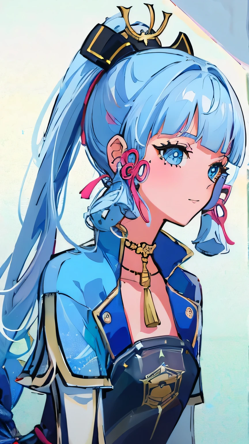 Ha ha,blue star eye,blue hair、Anime character in blue shirt and white pants,White background,empty background,no background, 米霍约艺术style, Popular topics on cgstation, anime cover, poster, fashion poster, style, 引人注目的漫画艺术style, pixivstyle, !!bust!!, beautiful style, poster style, Official character illustrations, 引人注目的细致艺术style, gas station trends