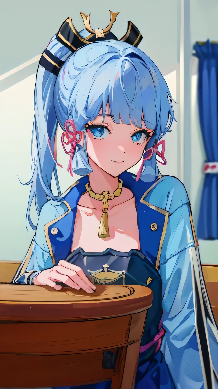 Ha ha,blue star eye,blue hair、Anime character in blue shirt and white pants,White background,empty background,no background, 米霍约艺术style, Popular topics on cgstation, anime cover, poster, fashion poster, style, 引人注目的漫画艺术style, pixivstyle, !!bust!!, beautiful style, poster style, Official character illustrations, 引人注目的细致艺术style, gas station trends