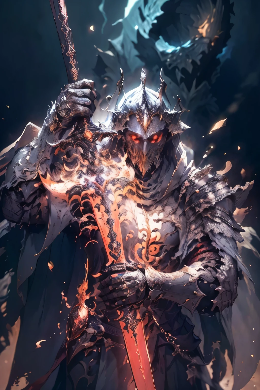 Pontiff Sullivan, sefu, Dark Souls 3, темная Fantasy, Fantasy, Character, attack, fighting, fighting, cold, Fire and darkness, gotik, winter, cold, ice, a man in a cloak holding a sword in a dark black and red forest, hold sword in the forest, Glowing Sword (red),dark fantasy style art, dark fantasy artwork, 8k fantasy art, dark fantasy style, 4k fantasy art, epic fantasy art style hd, dark fantasy art, dark fantasy concept art, Epic fantasy in the style of digital art, in style of dark fantasy art, Glowing Sword in hand