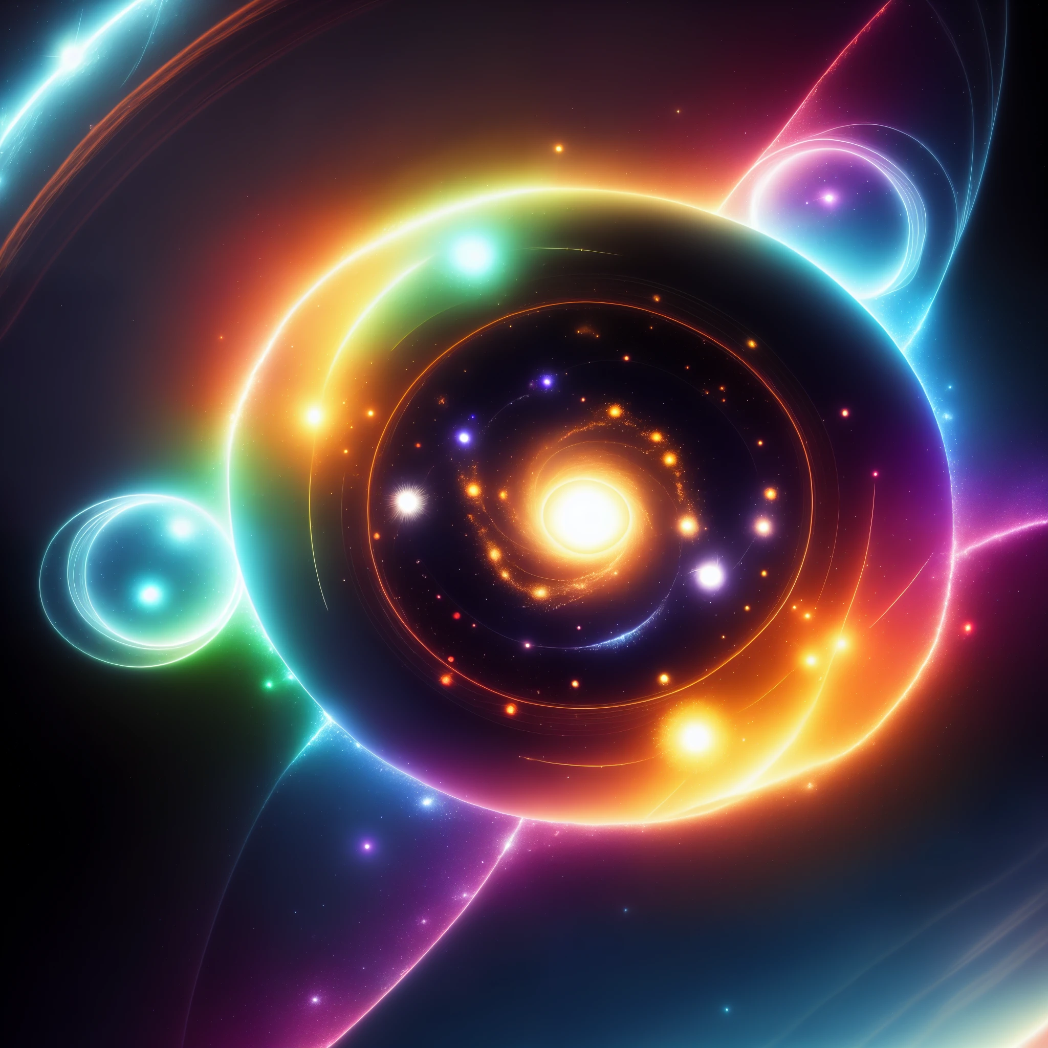 a close up of a colorful galaxy with a spiral and stars, cosmic and colorful, dark neon colored universe, cosmic colorful ultima moongate, space fractal gradient, beautiful space star planet neon, galactic light colors, cosmic color scheme, glowing sphere, cosmic colors, cosmic space, amazing wallpaper, cosmic background, cosmic universe, space molecules, energy spheres