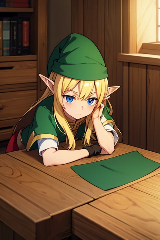 Very little elf boy, blond, with long hair,
