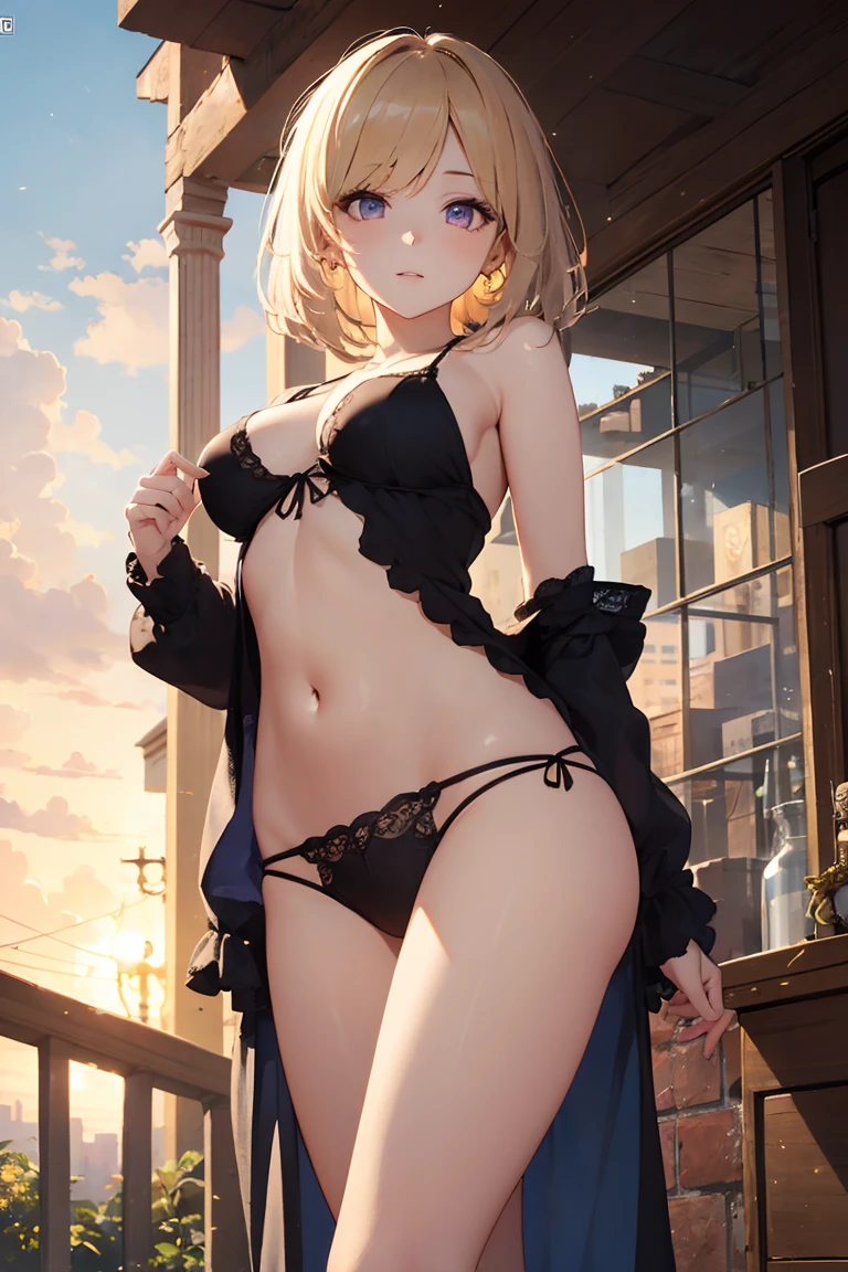 masterpiece, absurdres, best quality, ultra detailed, high Resolution, detailed illustration, extremely beautiful detailed face and eyes, Delicate beautiful face, bright colour, 1girl, cute face, magenta eyes, sparkling eyes, big eyes, , (perky :1.1), (pointy :1.1), medium , glamorous body, white skin, happy, BREAK, long bob cut, (blonde hair:0.8), messy hair, detailed hair, shiny hair, BREAK cardigan, tiny ribbon, real world, natural lights, perfect lighting, outdoor, from below,