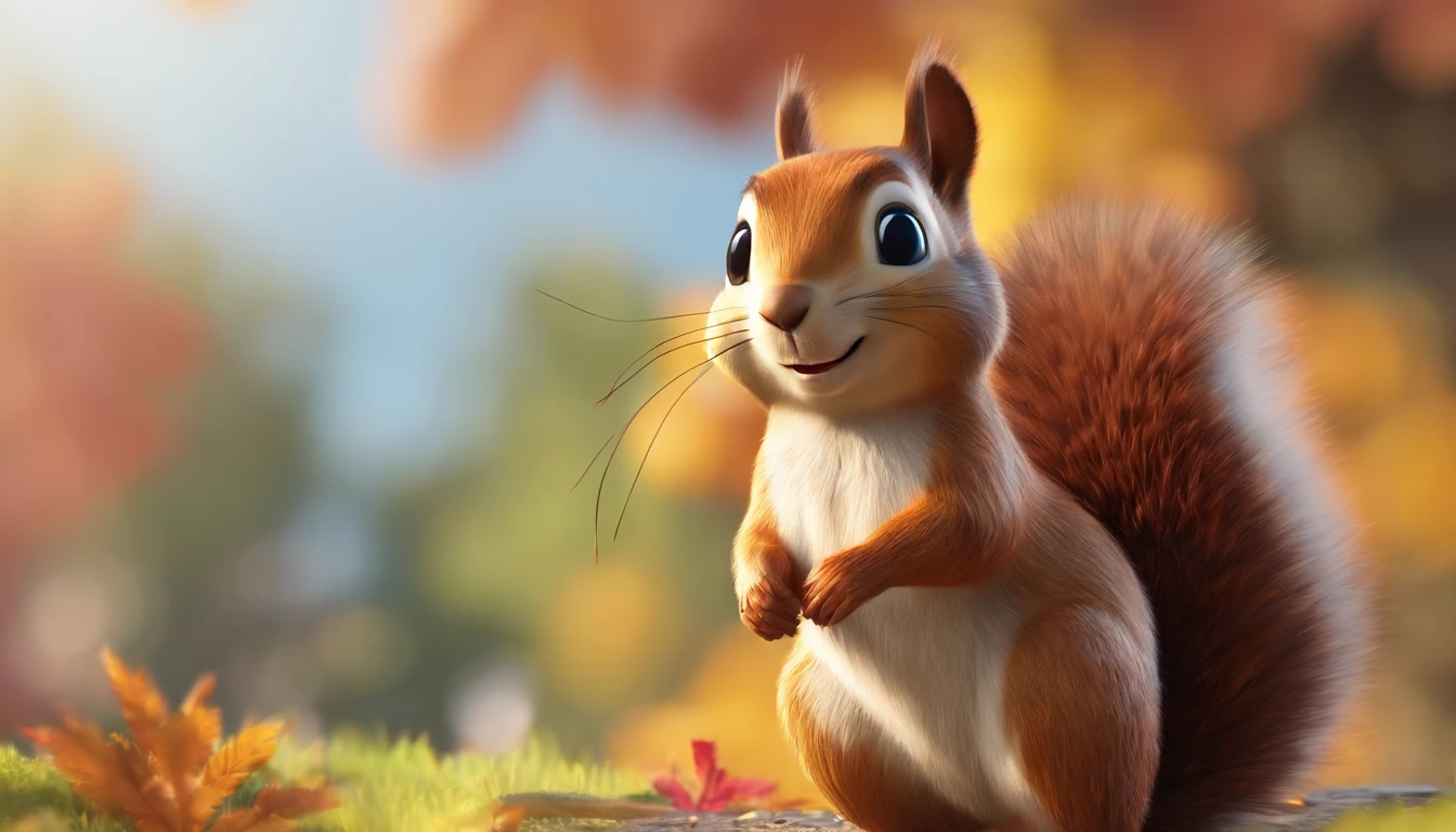 (best quality,8k,highres,masterpiece:1.2),ultra-detailed,(realistic,photorealistic,photo-realistic:1.37),3D squirrel,model squirrel,walking in the sunny forest,carrying a school backpack,joyful expression,cute little creature,sparkling eyes,fine fur details,sharp focus,children's storybook,storybook illustration.