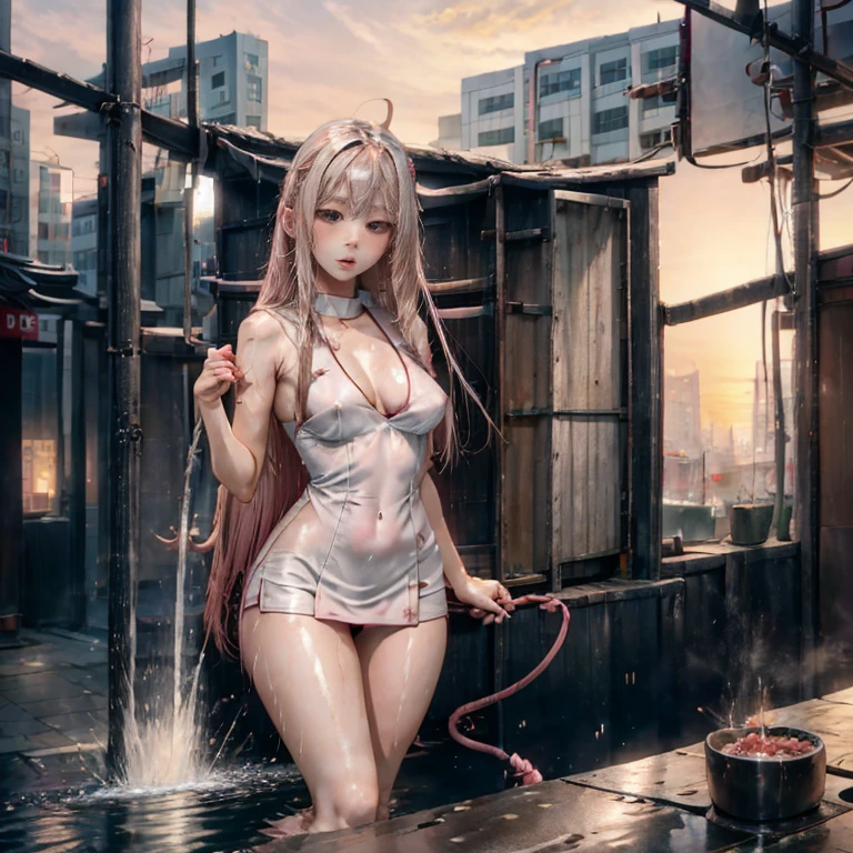 1 women ,korean, Japanese, Chinese,idol,angel face,long hair,white skin,sexy pose ,nude ,pink nipple,model,wet,small breast,blonde, realistic, seductive,long leg, nice ass,below view ,garden ,sunset,holding leg,vagina, pubic hair, milking, grindings 