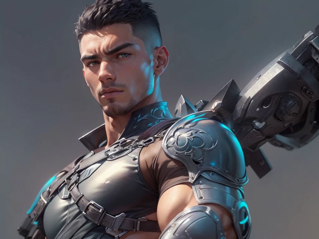 shoot from below,((highest quality, 8K, super detailed, masterpiece: 1.3)), 1 boy, shiny skin, sharp, perfect body beauty, Perfect body with realistic shading, Japanese、muscular, short hair, anatomically correct body、 ((Balanced face)), Fearless face、manly、Bright colors, ("body suit, tech wear,big bulge ":1.2),("leggings , armor":1.1),("glove, armor":1.1 ),(tech wear) , (dynamic pose:1.1), thigh , battlefield , (bulge focus:1.2)