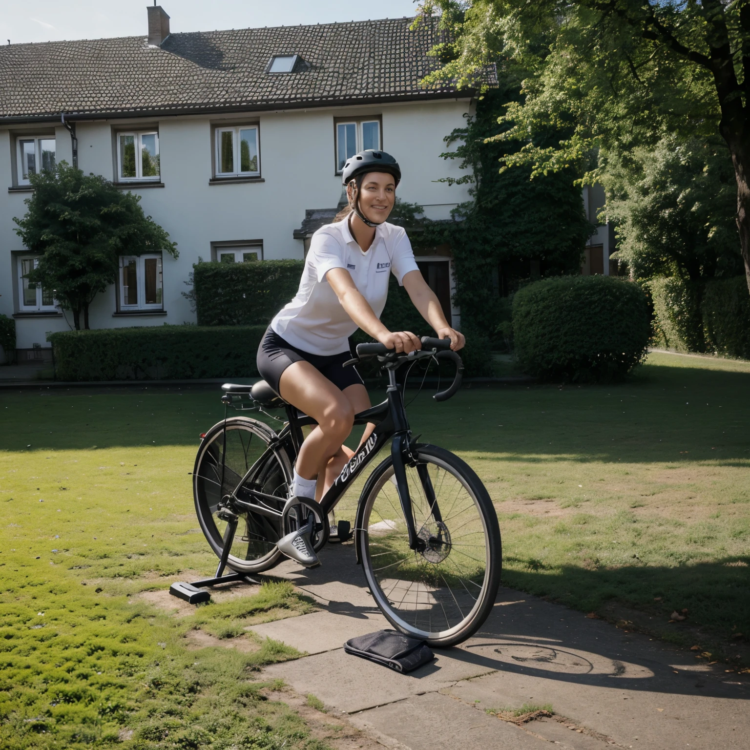 Nackte rothaarige auf einem Fahrrad