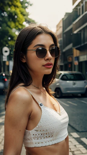 (cinematic angle: 1.2), streetview,(1 girl, sunglasses, summer dress,sexy,crop top),(best quality, detailed details, masterpiece, official art, movie lighting effects, 4K)