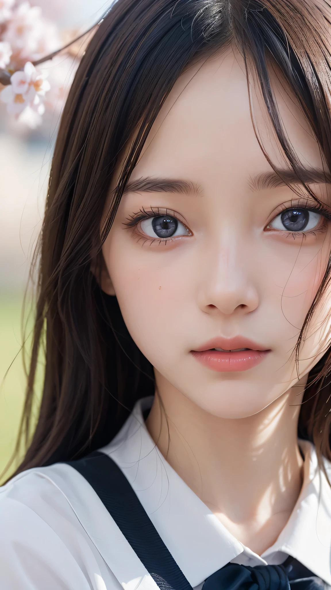 (1ung girl), Amazing face and eyes, (amazingly beautiful girl), (Best Quality:1.4), (Ultra-detailed), (extremely detailed CG unified 8k wallpaper), Highly detailed, High-definition raw color photos, Professional Photography, sailor uniform, school uniform, School, Spring, cherry blossoms,