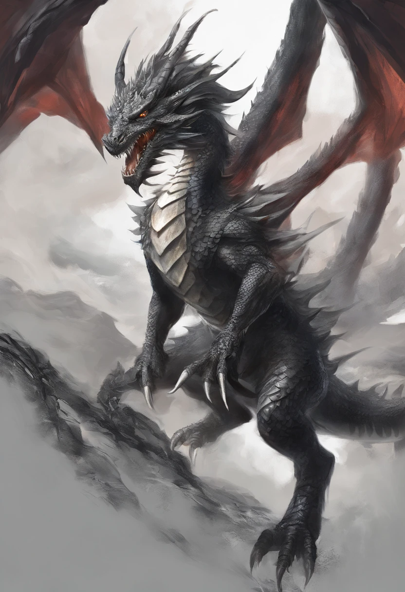 myth,dragon , white background,漆黒のdragon,