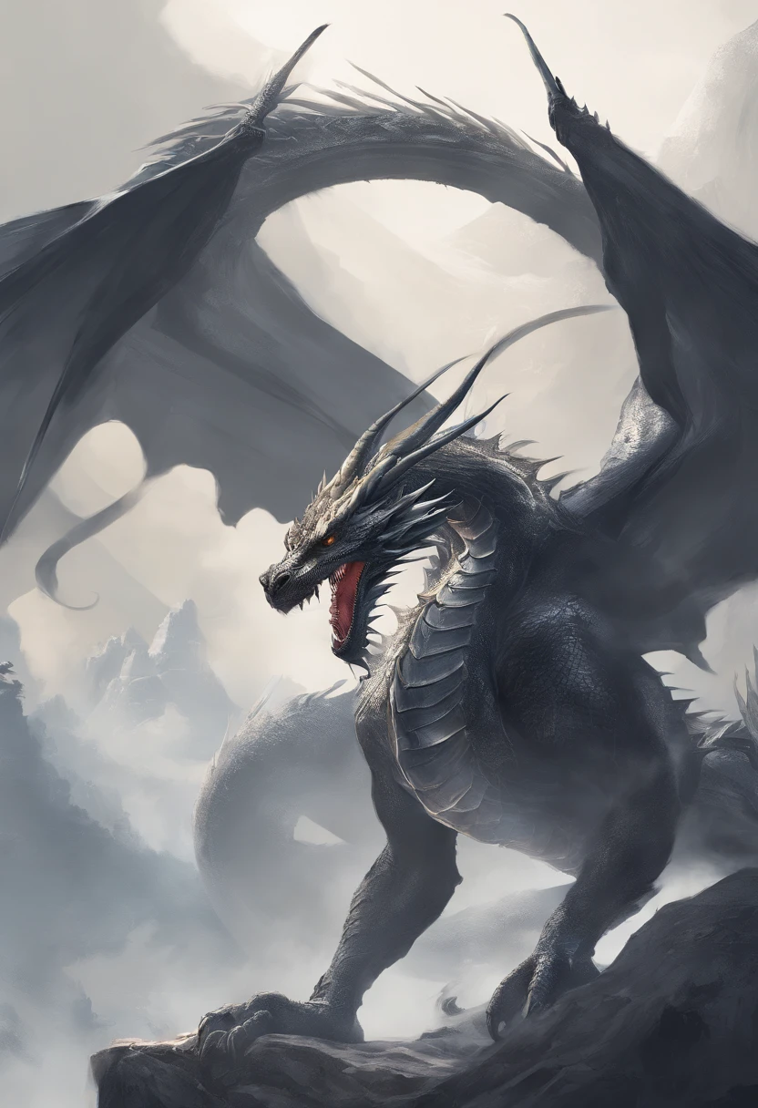myth,dragon , white background,漆黒のdragon,