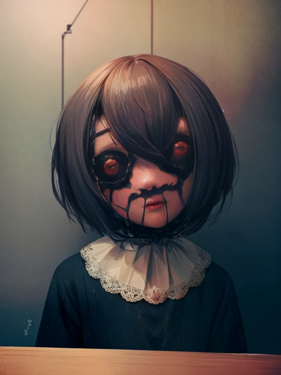 there is a woman with a crawl face and a crawl dress, Detailed digital animation art, , crawl , guweiz style artwork, Anime style digital art, Delicate big eyes, detailed 4k fear artwork, crawl art, eerie art style, digital art 4k unsettling, Tired ghost expression, scary digital art, fear!! Very detailed