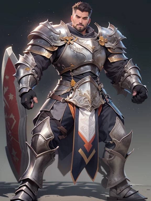 ((highest quality, 8K, Super detailed, masterpiece: 1.3)), (border、Strong edges:1.2),(no background,no groundback:1.2),1 boy, shiny skin, muscular, firmly,perfect body beauty, muscularの, short hair, anatomically correct body、 ((balanced face)), Fearless face、manly、Knight Commander、(armor:1.2)、32 years old