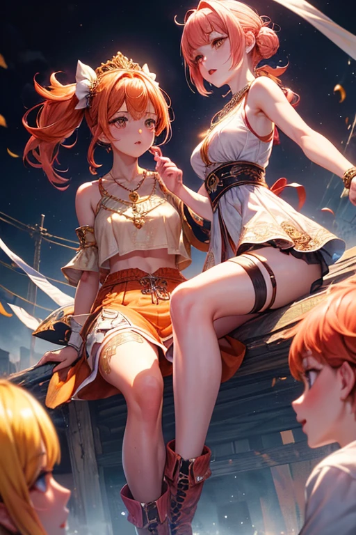(masterpiece, best quality), top best quality, (ultra-detailed), (3heads:1.5), 1girl, (moriya suwako:1.3), masterpiece, best quality, ultra quality, ultra resolution, ultra detail, simple purplish-blue top, crop top, ((stomach)), midriff, ((groin)), simple purplish-blue skirt, normal ears, shackles, yellow hair, very long hair, wavy hair, sidelocks, golden yellow eyes, parted lips, sweat, cute, toned belly, hand on own chest, eyelashes, (24 year old woman:1.3), (masterpiece:1.6), (best quality:1.6), (beautiful detailed), extremely detailed CG, extremely delicate and beautiful, depth of field, (finely detailed face), (perfect details:1.2), (mature female:1.3), wide pelvis, slender, large veiny breast, 16k resolution, highres, high quality, high definition, extremely detailed, masterpiece, yellow hair, long hair, alluring presence, braid, short skirt, close up, very big tits, huge tits, young, hair ribbon, open belly, girl with three heads, three headed girl,
