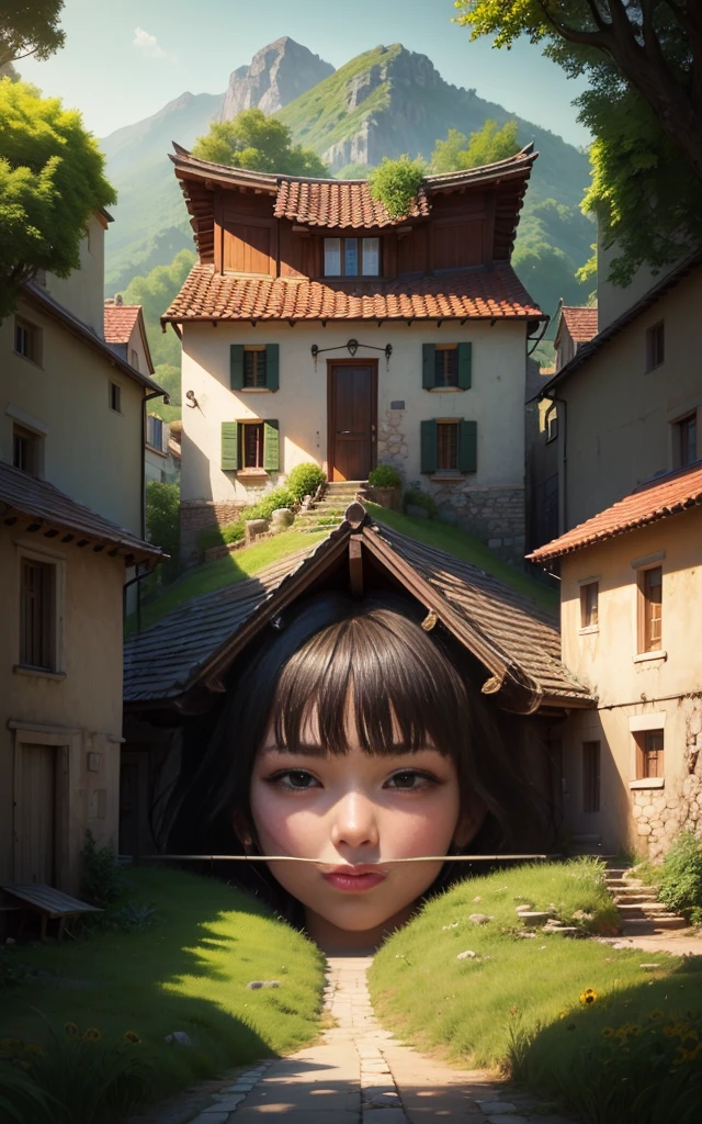 world in bottle,paradise paradise,Colorful mushroom house,Fairy tale world,summer,seaside,Rios,tree house,sunflower field,Lavender,Mountain,Mountain峰树,a small medieval village, Italy, village, medieval town, medieval village, 幻想Italy, quaint village, Italy杰作, medieval coastal village, medieval town景观、Cobblestone road、从街上look、look