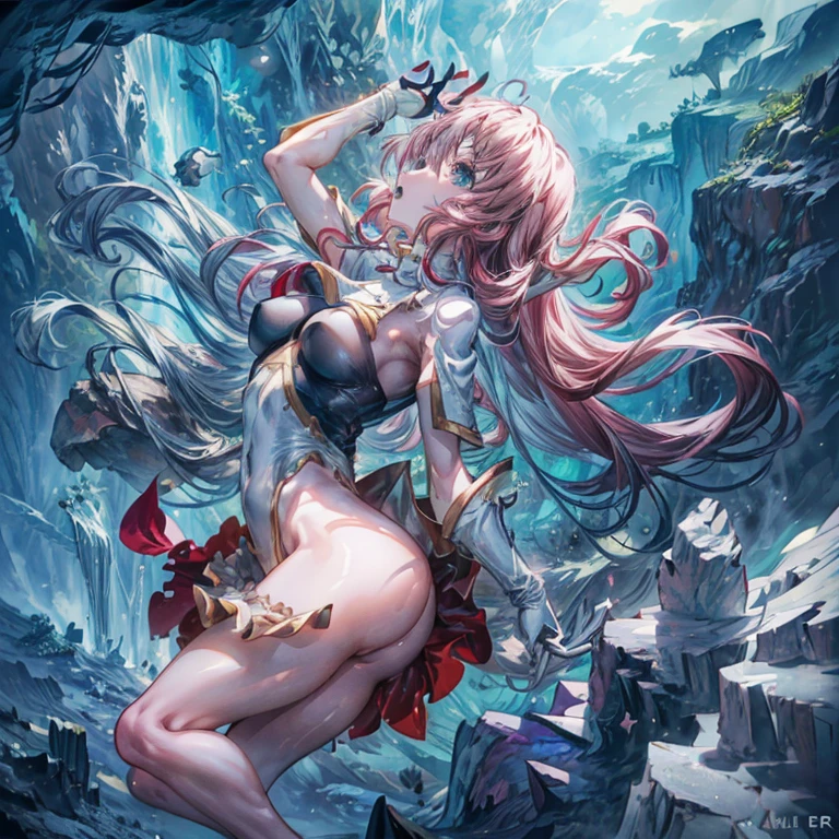 Solo,
meer campbell,
(((Moe))), (((kawaii))),big tits, large thigh,
star hair ornament,highleg leotard,skirt,gloves,
(((Look away))),(((look up at the ceiling))),
(((falls on her back))), (((falls on her buttocks))),
(((Lift both feet high)), (((Bend her knees))), (((put her hands over oer mouth))),
Unconscious eyes, yell out in surprise,
(((underwater))),(((depths-fc))), (((in a cave filled with water))), (((Ceiling blocked by rocks))),
blowing in the wind,
(A lot of small bubbles), (Fine bubbles around the body),
focus on the lower abdomen,
Dutch Angle, depth of fields, god rays,
official art, extremely detailed CG unity 8k wallpaper,
(((masterpiece))), (((best quality))), (((anatomically correct))), (((super detail)))