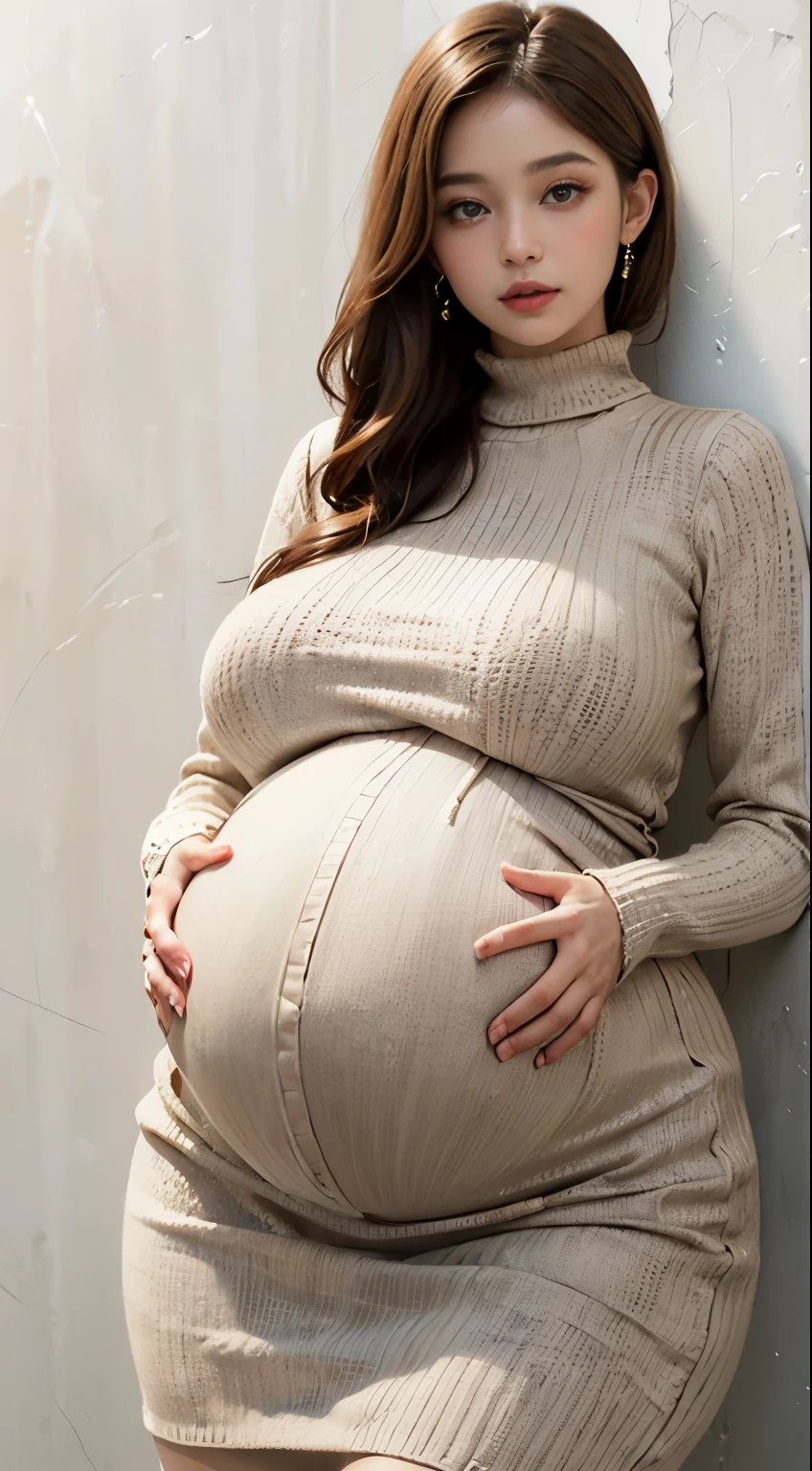 妊婦　露出 妊婦が壁に寄りかかり、お腹が露出している - SeaArt AI