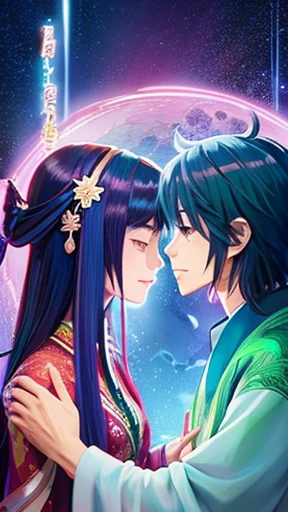 Anime illustration of Susanoo and Kushinadahime passing each other