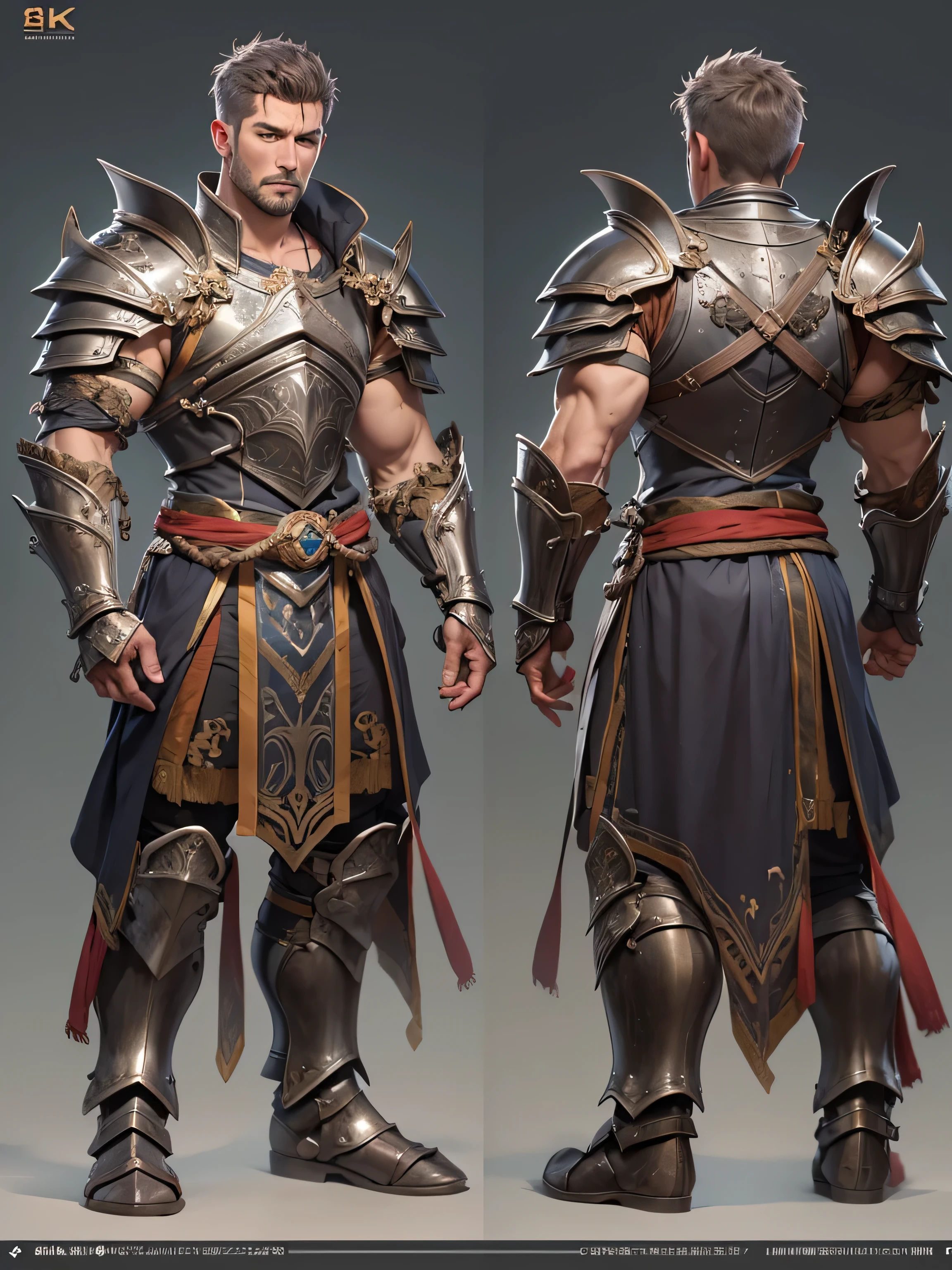 Man of 24 years, short hair of black color, medium height, wearing a shield of Dragon leather, Leather, leather armor, oxhide, leather protection. Leather ropa. Medieval, realistic art --auto --s2