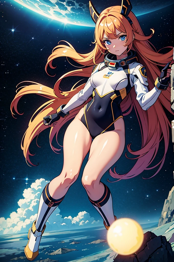 (best quality,4k,8k,highres,masterpiece:1.2),ultra-detailed,anime girl fantasy,sci-fi,space suit,big,front view,solo photo,thick hair,thick thighs,standing,thick legs,colorful,powerful lighting,deeper shadows,sharp focus,detailed facial features,sparkling eyes,stylish outfit,vibrant colors,background with celestial elements.