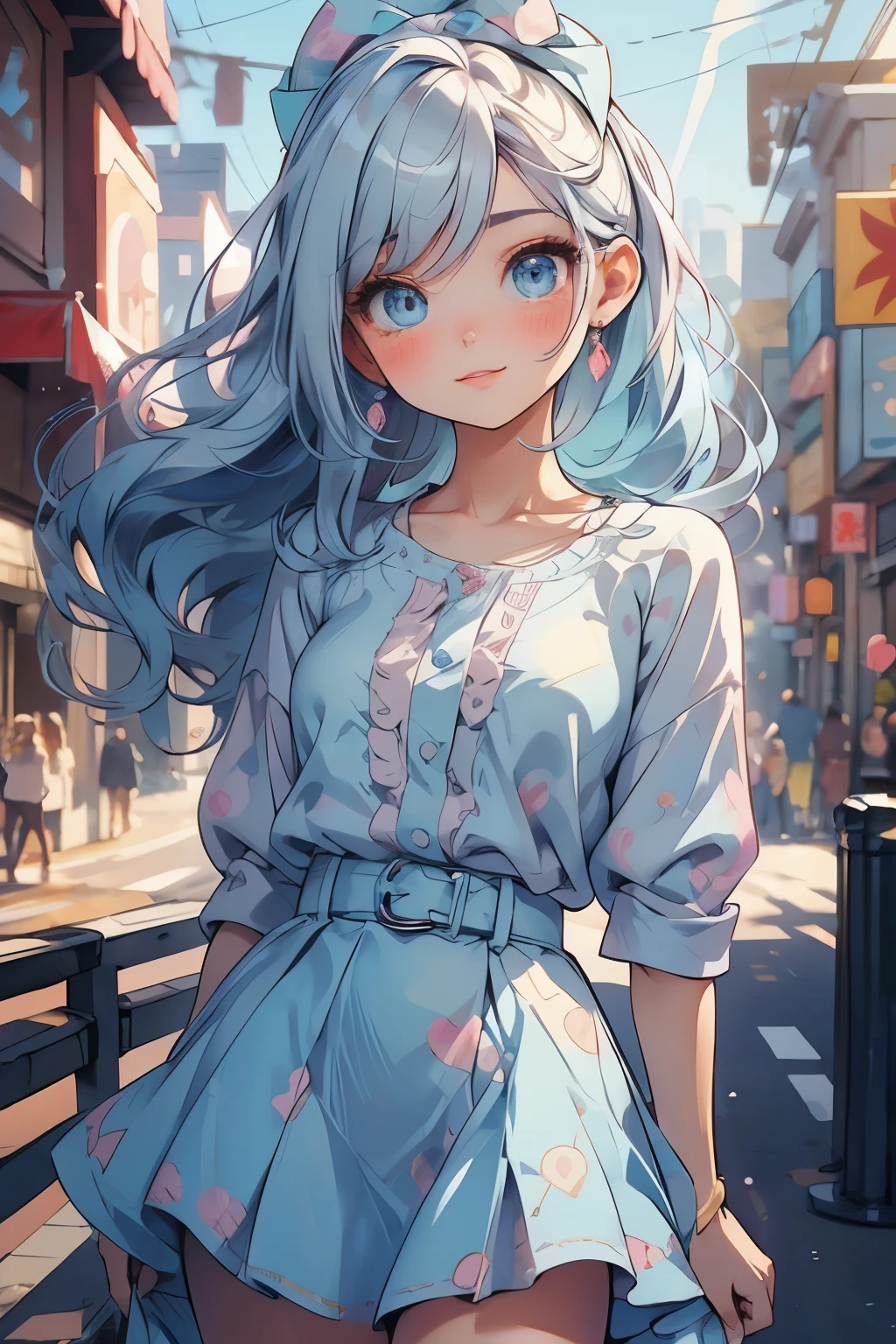 (1girl), masterpiece, stunning eyes, blue eyes, eye_focus, perfect hands, perfect face, perfect anatomy, woman, 1girl:1.3, (pastel color line art:1.3), cute girl, kawaii girl, cute, kawaii, (masterpiece), best quality, very detailed, expressive eyes, cocked hip, blushing, shy, bokeh, blurry background, retro art pose