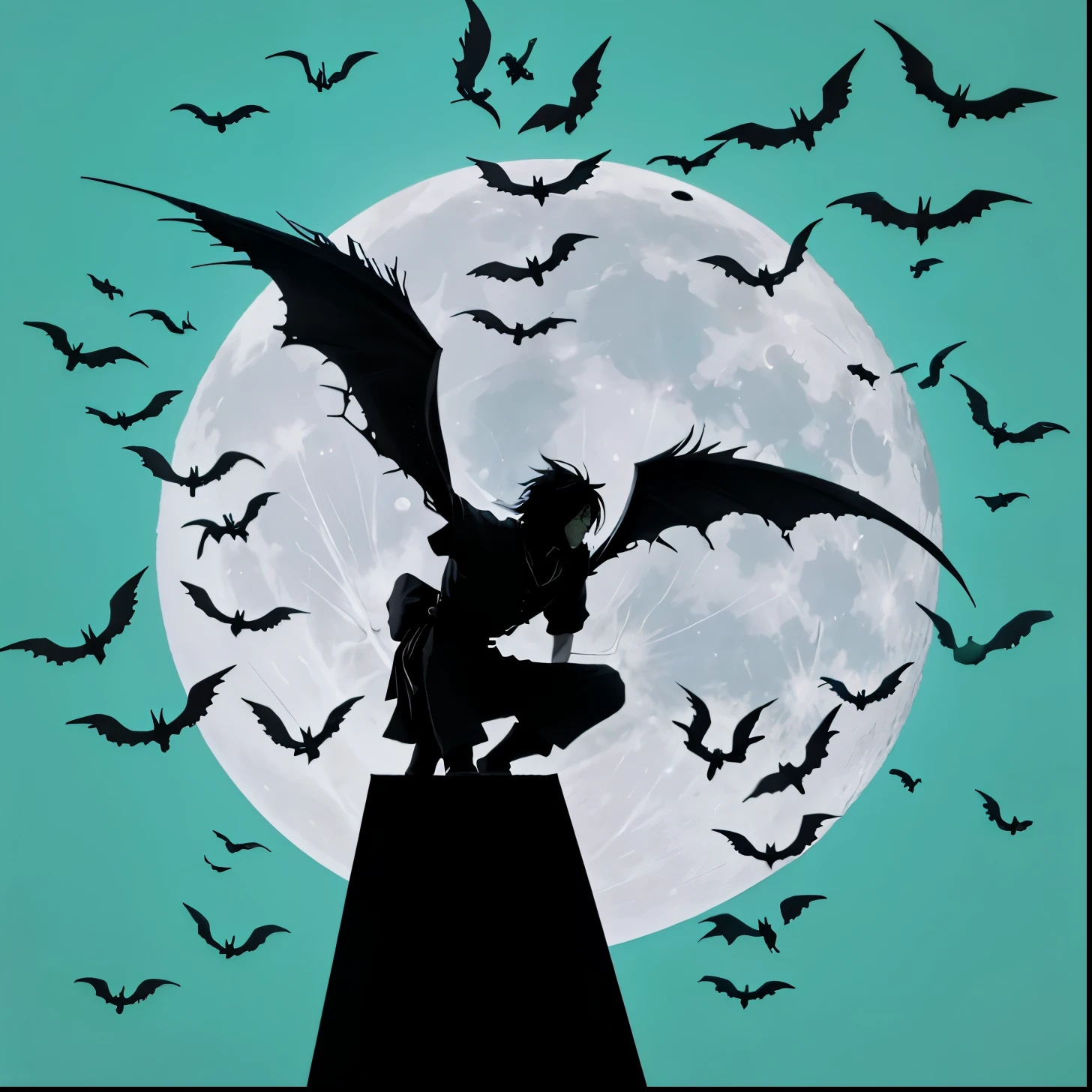 Shinigami, Green background, moon